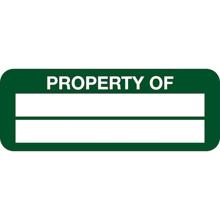 Lustre-Cal Property ID Label PROPERTY OF Polyester Green 2in x 0.75in 2 Blank No Pads, 100PK 253744Pe2G0000